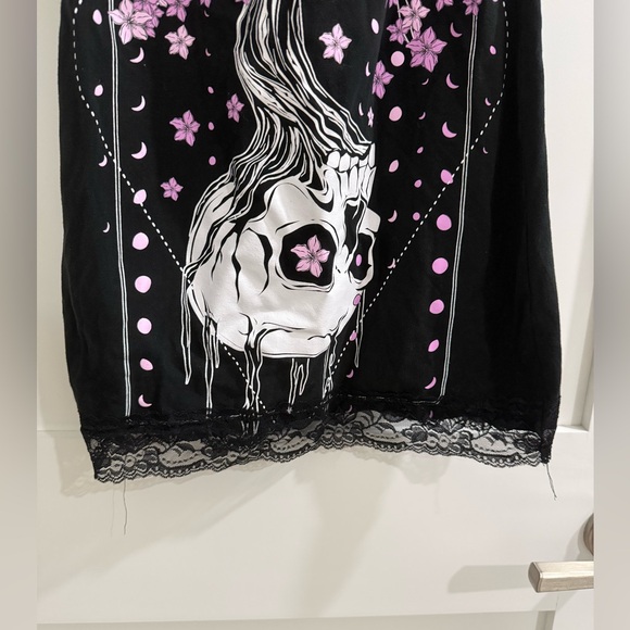 Spencers BodyRage skull w/ cherry blossom tree loungewear tank w/ elastic straps - Picture 3 of 12